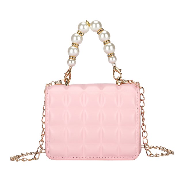 Bolso de hombro de color puro de PU con rejilla retro para mujer Mini monedero de perla informal (rosa) Likrtyny Para estrenar
