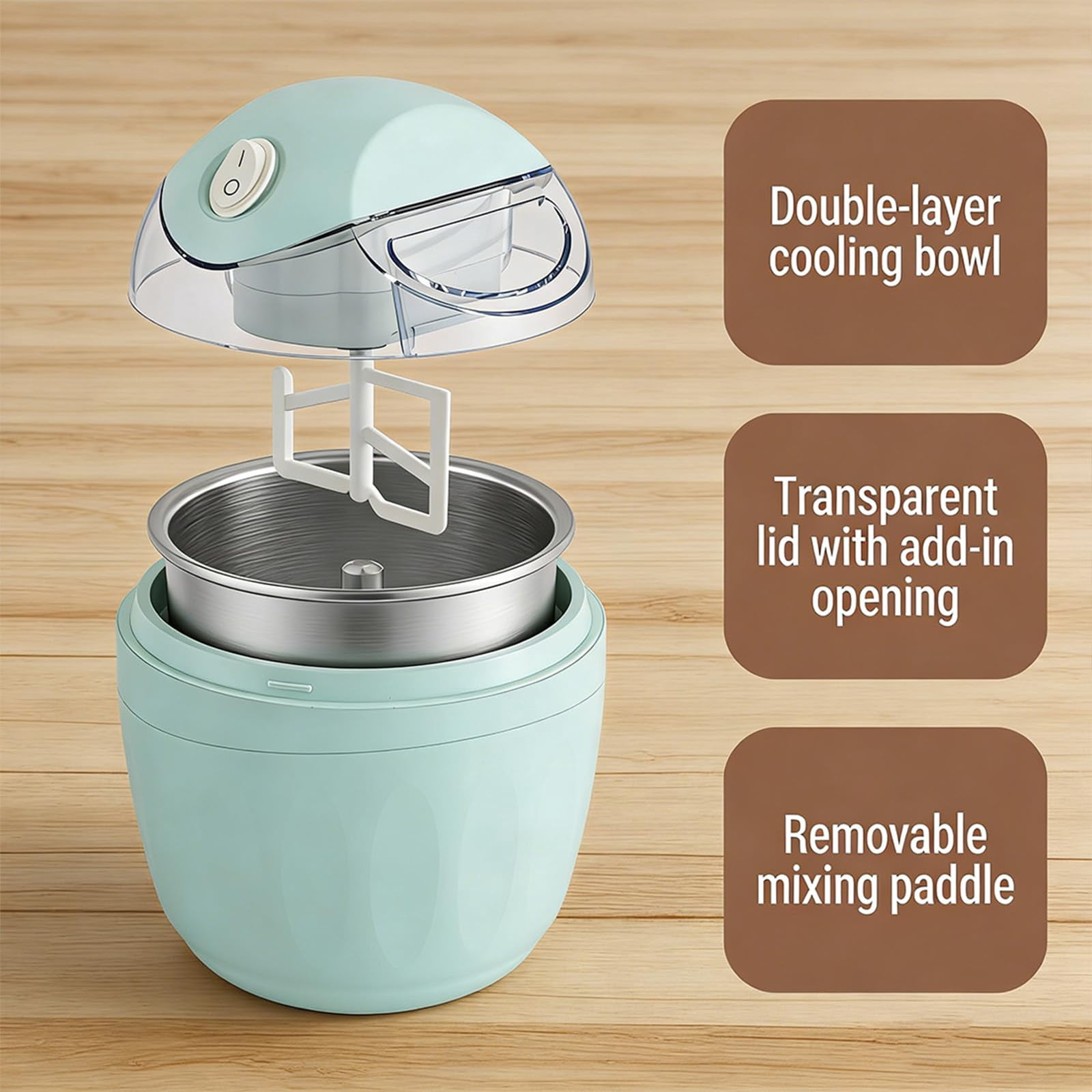 Small Home Mini Ice Cream Maker, Just 15 Minutes, DIY Mini Ice Cream Maker, One-Touch Dessert Maker, Single Serving , Frozen Yogurt, Compact Electric Makers for Kitchen, Family Treats
