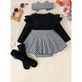 thumbnail image 5 of Loicainy Baby Girl Houndstooth 3-Piece Outfit 3 6 12 18M Comfortable Ribbed Ruffled Sleeves Headband Socks Set, 5 of 9