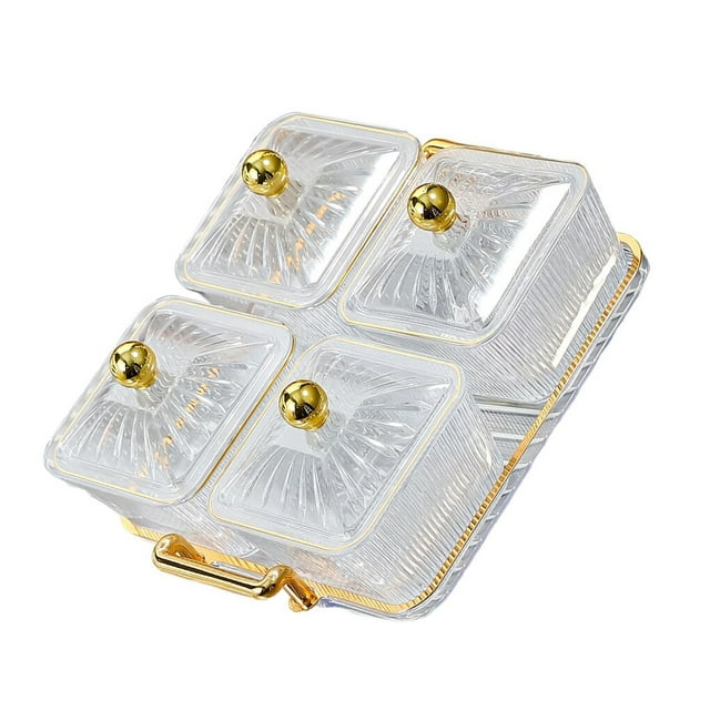 Assiette à Fruits de Luxe avec Double Poignée pour Collations, Stockage Alimentaire, Assaisonnement de Vacances, 4 Bols Transparents