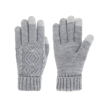 Cable Mitten - Women's Cable Knit 3 Finger Touchscreen Sensitive Winter Mitten Gloves,Grey