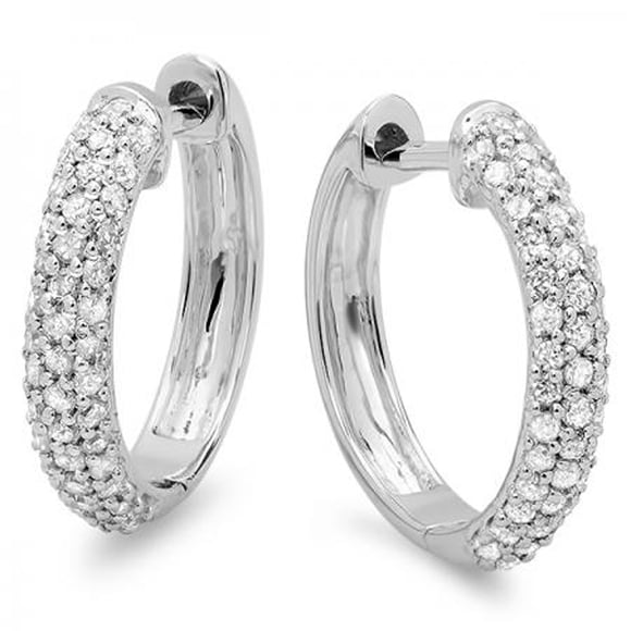 0.40 Carat (ctw) 14K White Gold Round Diamond Ladies Pave Set Huggies Hoop Earrings