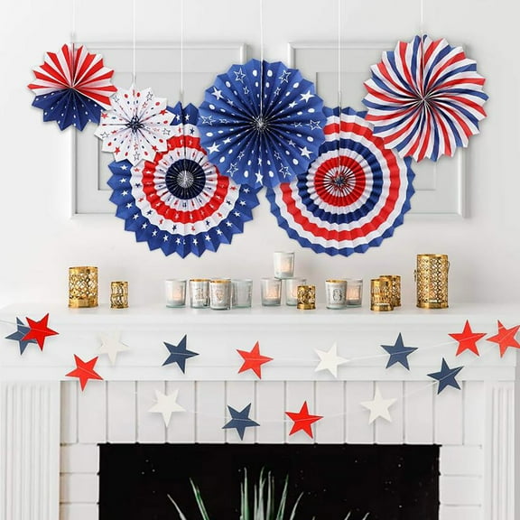 AZXY 4th of July Decor,Patriotic Decorations,Independence Day Independence Day Party Decoration Flag Paper Fan Flower Set