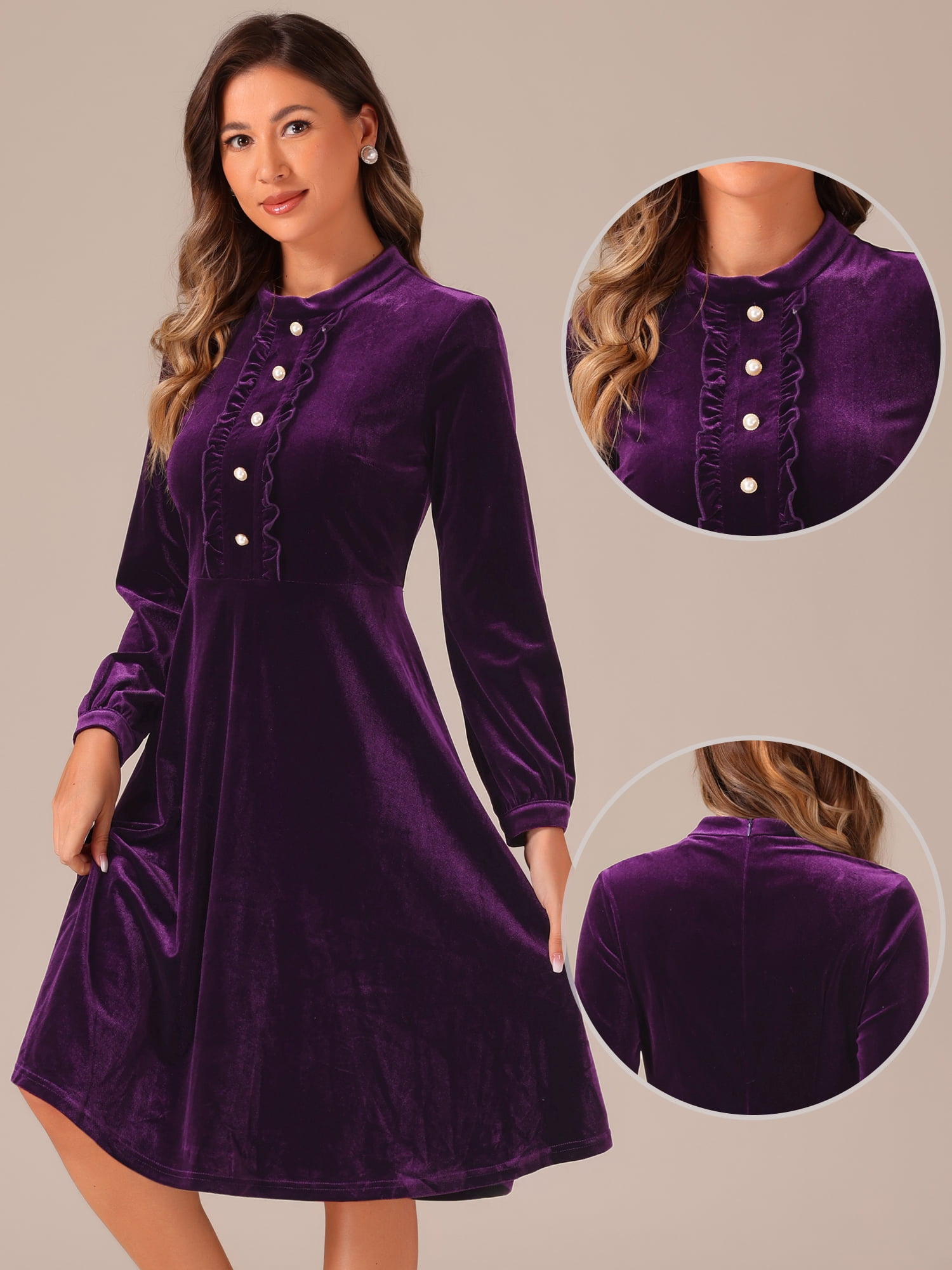 DARING DIVA Button Front Ruffle Vintage Flared Dress S Dark Purple