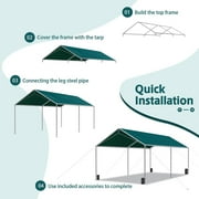 Quictent 10X20ft Upgraded Heavy Duty Car Canopy Galvanized Frame Carport Outdoor Boat Shelter with 3 Reinforced Steel Cables-Green