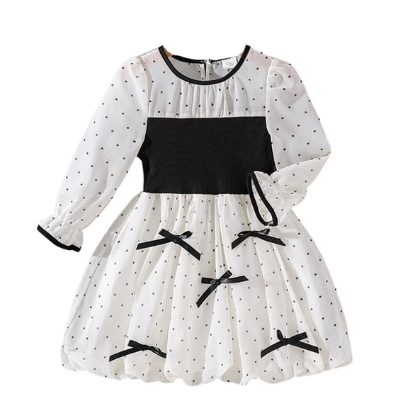 MEZZALL Baby Girls Dress Sleeve Black White Polka Bow Knot Bud Party Gown Toddler Summer Frock Vacation Dresses