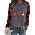 thumbnail image 3 of Qiylii Women Christmas Cartoon T shirt  Plaid Long Sleeve O-Neck Sweatshirt, 3 of 5