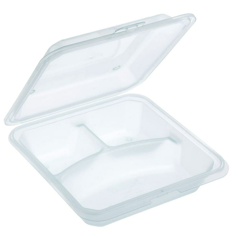 G.E.T. 3-Compartment Clear Polypropylene Eco-Takeout Container - 9L x 9W  x 2 3/4H