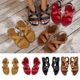 thumbnail image 5 of Nrmvnmi Women's Sandals Comfortable Dressy Summer Bohemian Shoes Open Toe Flat Bottomed Round Toe Solid Color Outside Buckle Beach Roman Sandals Brown Mothers Day Gifts, 5 of 5