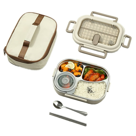 Large Capacity Microwaveable Stainless Steel Insulated Bento with Soup Bowl Spoon Fork and Carry Bag