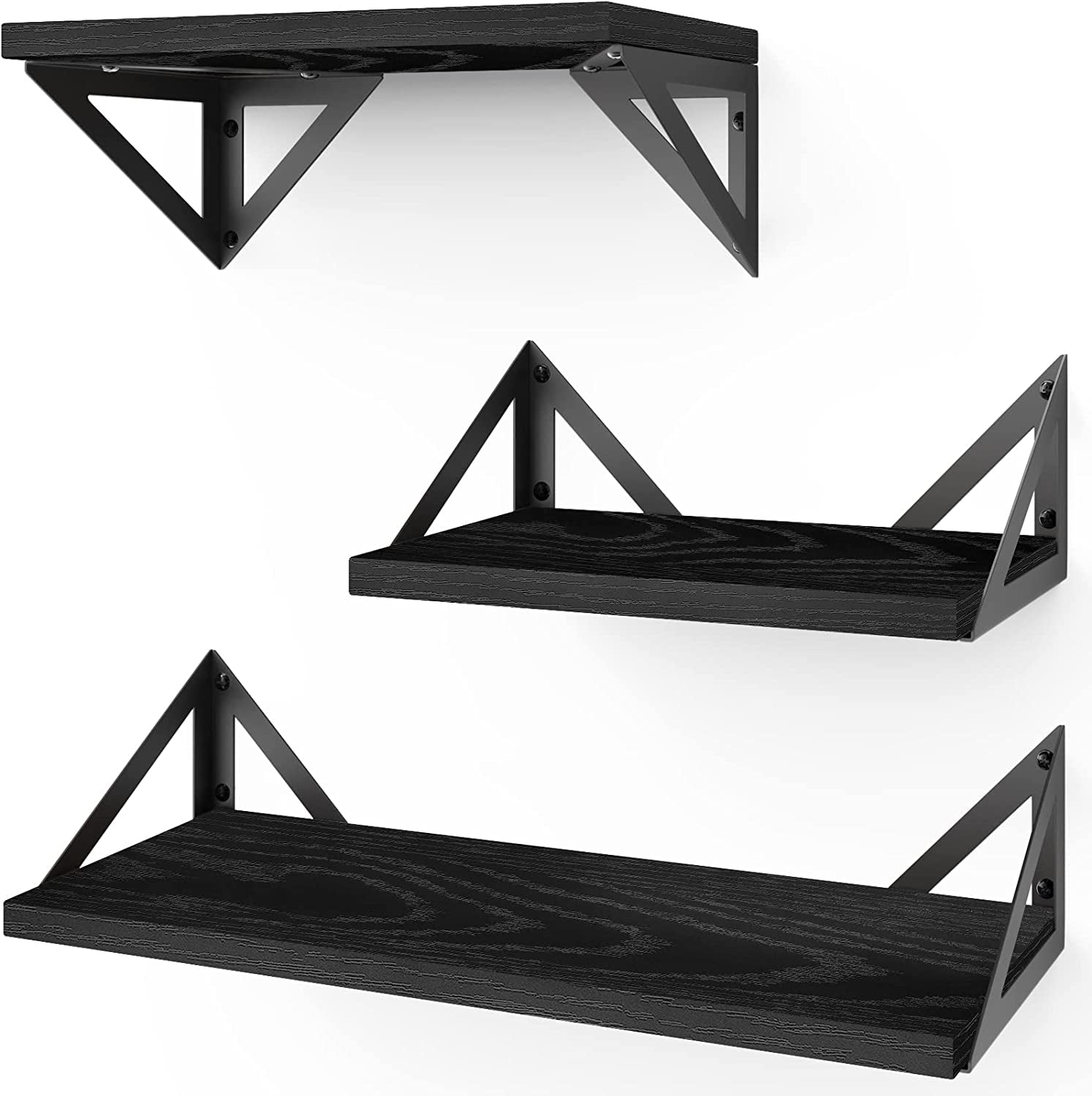OlarHike 16 inch Wood Floating Shelves Wall Mounted Shelves, Black, Set