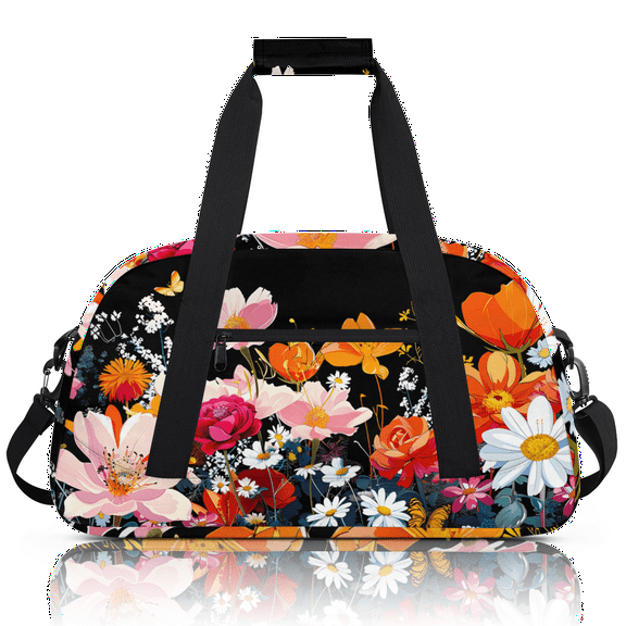 Herdesigns Flower Floral Sports Duffle Bag for Women & Men, Gym Bag Dance Bag Overnight Bag Carry On Weekender Travel Bag