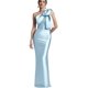 thumbnail image 1 of Vestidos de graduación Mkojaa de un solo hombro con lazo, columna de satén, vestidos formales, vestido largo de dama de honor US20, azul cielo, 1 of 7