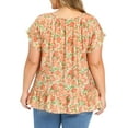 thumbnail image 3 of GRACE & GRANDEUR Women's Plus Size Floral Print Tops Gathered Tie Neck Ruffle Sleeve Summer Vacation Blouses 1X Orange, 3 of 6