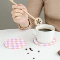 thumbnail image 6 of Pofeuu Heart Buffalo Plaid Print Leather Coasters Set of 6, Round Cups Mugs Mat Pad for Home Kitchen Heat Resistant Drink Coasters,Round Shape, 6 of 7