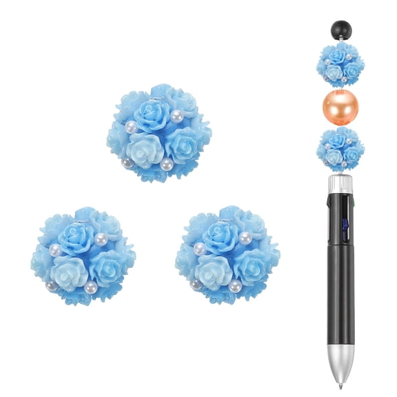 Uxcell 5 Pcs Rhinestone Focal Beads for Pens, 0.8" Glass Flower Ball Beads Spacer Beaded Charm for DIY Jewelry Pen Keychain Making, Bright Blue