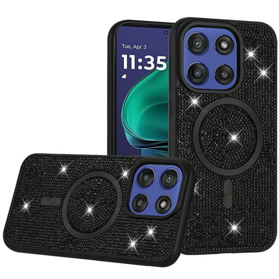 XPM for Motorola Moto G Stylus 5G 2025 Phone Case, Sparkly Diamond Bling Case Rhinestone Skin Hybrid with Magnetic Circle, MagSafe Compatible Cover for Moto G Stylus 5G 2025 (Black)