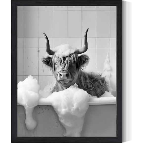 Myhong.1 Highland Cow FPosterny Bathroom Decor Wall Art, Highland Cow Art Prints, Rustic Farmhouse Bathroom Wall Decor, FPosterny Signs Animal Canvas Wall Poster 8*12inch