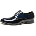 thumbnail image 2 of Dress Shoes Men Pointed Toe Floral Patent Leather Lace Up Oxford Fashion Formal Shoes Black Blue Red, 2 of 10