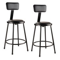 (Pack of 2) NPS® 24" Heavy Duty Vinyl Padded Steel Stool With Backrest, Black