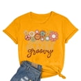 thumbnail image 2 of TSADFHJI Chandail en Molleton Col Rond Femme Graphique Col Rond Manches Courtes Texte Quotidien Chat Botanique Floral T-Shirt Haut m Jaune, 2 of 4