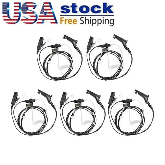 5 Pack Surveillance Headset Earpiece with  PTT Compatible with Radios APX4000 APX6000 APX7000 APX8000 XPR6550 XPR7550 XPR7350 XPR7550e XPR7350e DGP8550 DP4401 DP4801 Portable radios