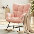 thumbnail image 2 of GIANNA Nursery Rocking Chair with Wing Backrest Wide Armrest, Bedroom Seating Furniture Glider Chair Comfy Teddy Recliner, Pink, 2 of 6