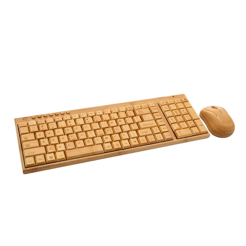Bamboo Wooden Keyboard&Mouse Combo Wireless 3 areas Multimedia Eco Friendly 