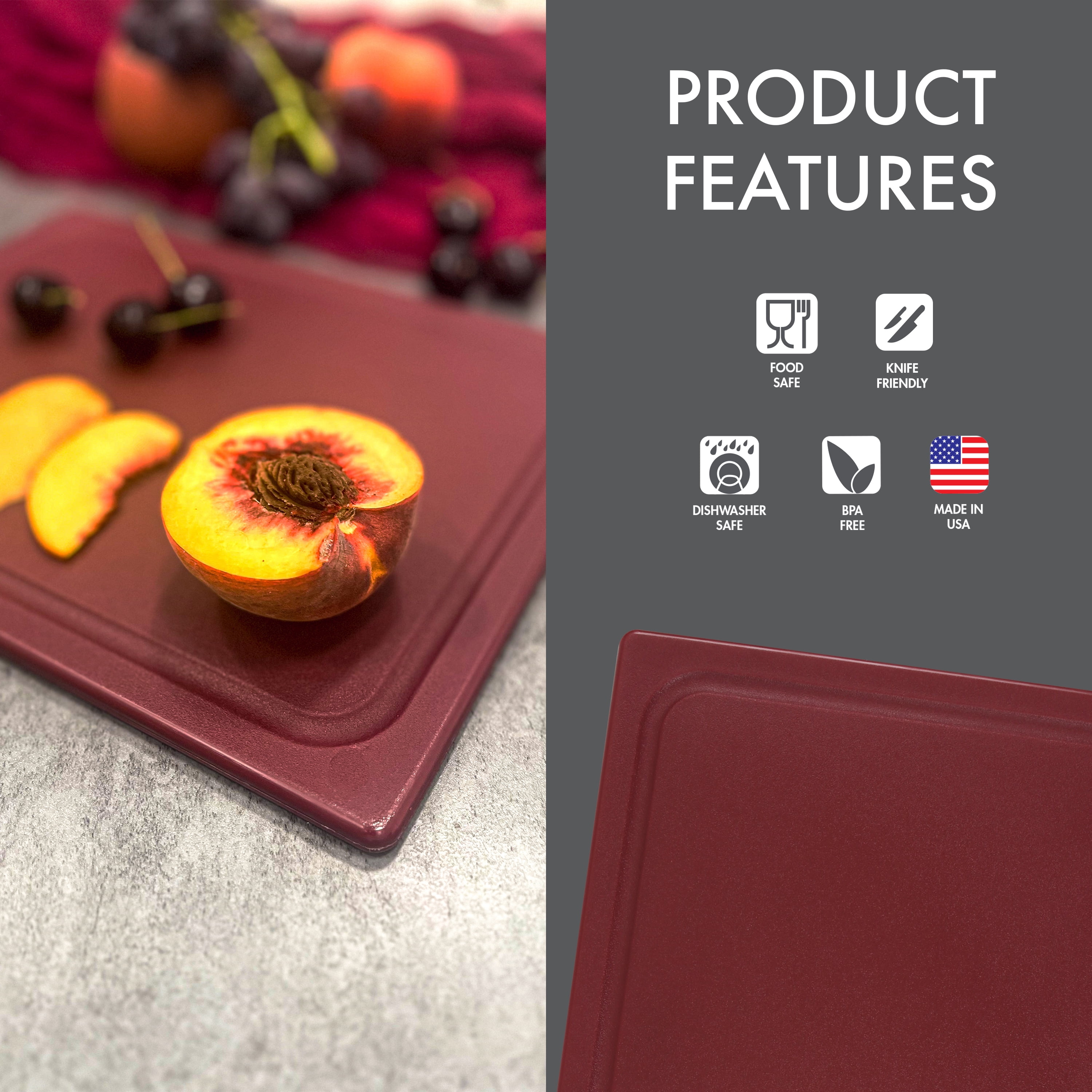 Dexas 10 x 13 Poly Cutting Board with Juice Well in Merlot