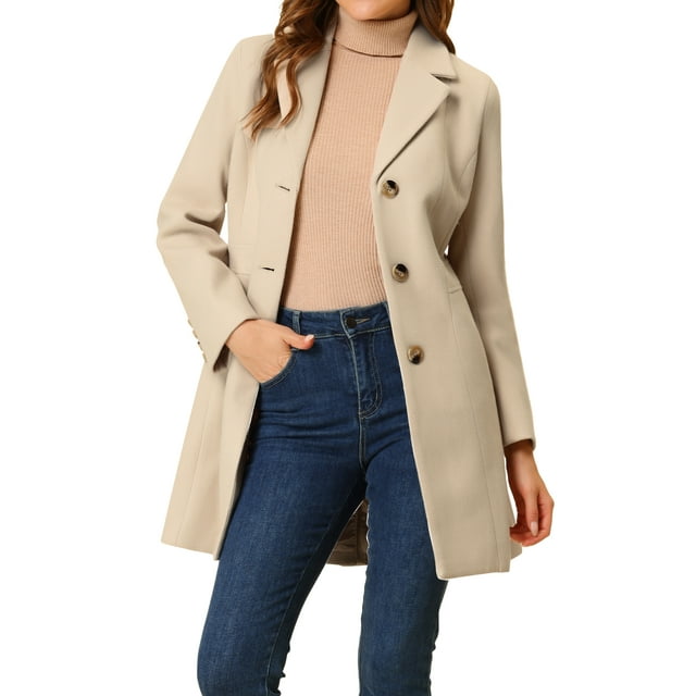 INSPIRE CHIC Manteaux d'Hiver Longs pour Femmes à Simple Boutonnage à Revers Cranté Blanc Crème TG