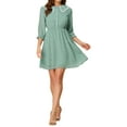 thumbnail image 1 of INSPIRE CHIC Women's Stars Dots Print Turn Down Collar Ruffled 3/4 Sleeve Dress XS Green, 1 of 6
