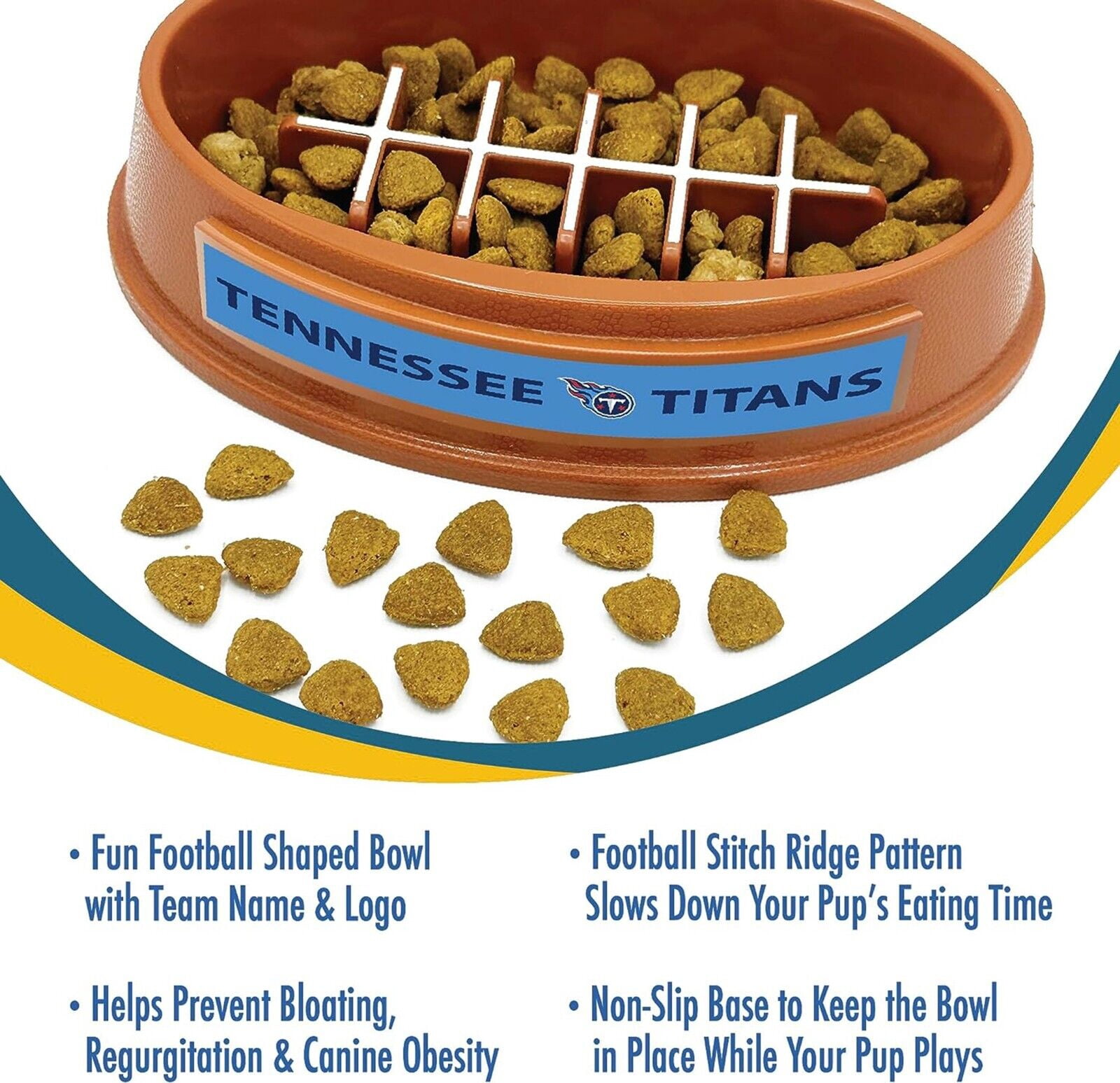 Pets First NFL Tennessee Titans Super-Bowl Slow Feeder Bowl for Dogs and Cats, Football Design for Healthy Digestion, Non-Slip, for Large & Small Pet