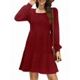 thumbnail image 2 of Vestido Estilo Babydoll Informal de Otoño con Cuello Cuadrado y Larga para Mujer. Vino Tinto M, 2 of 7