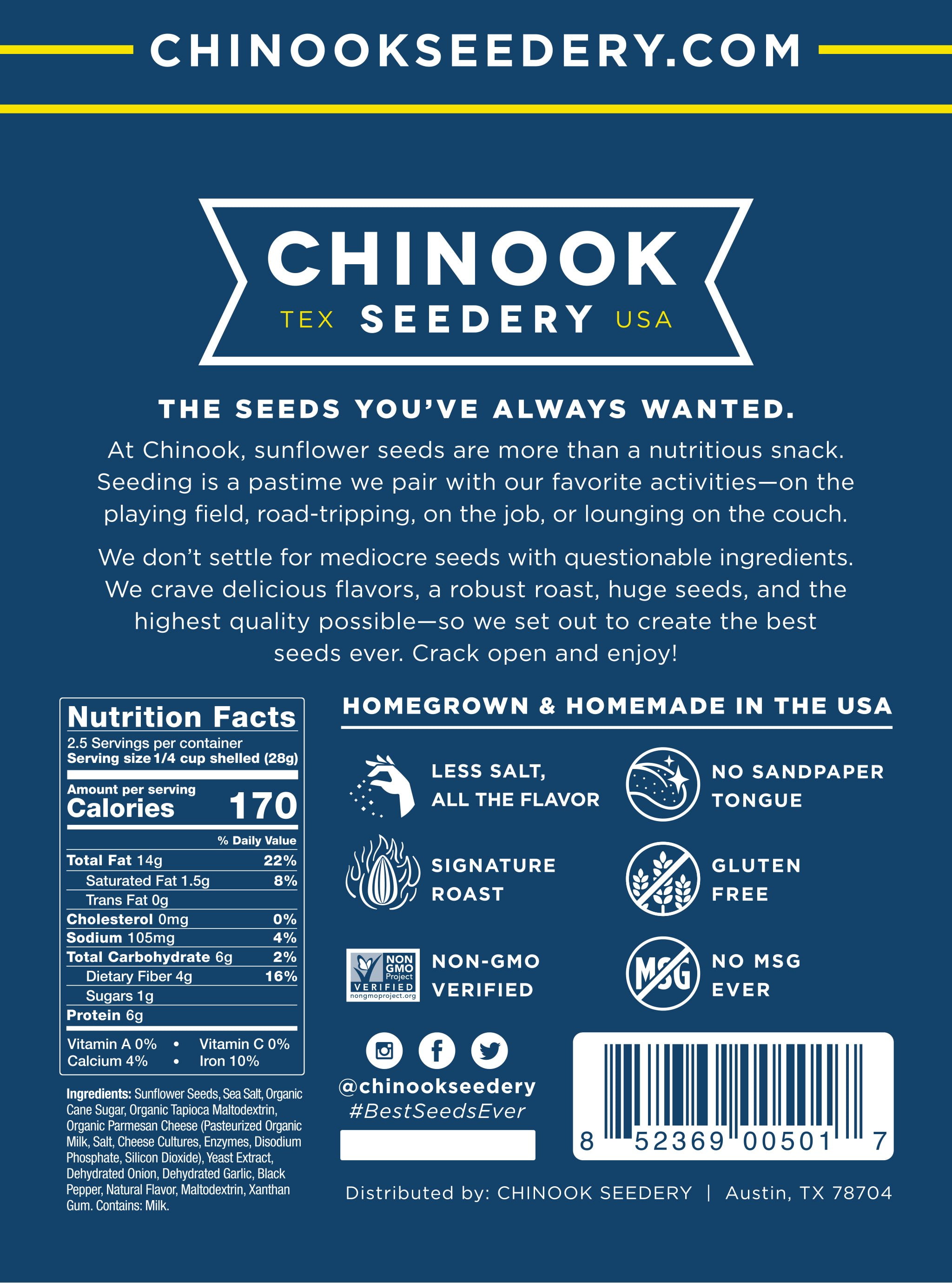 Chinook Seedery Roasted Sunflower Seeds - 4oz (Pack of 12) - Parmesan & Pepper Flavor - Gluten Free