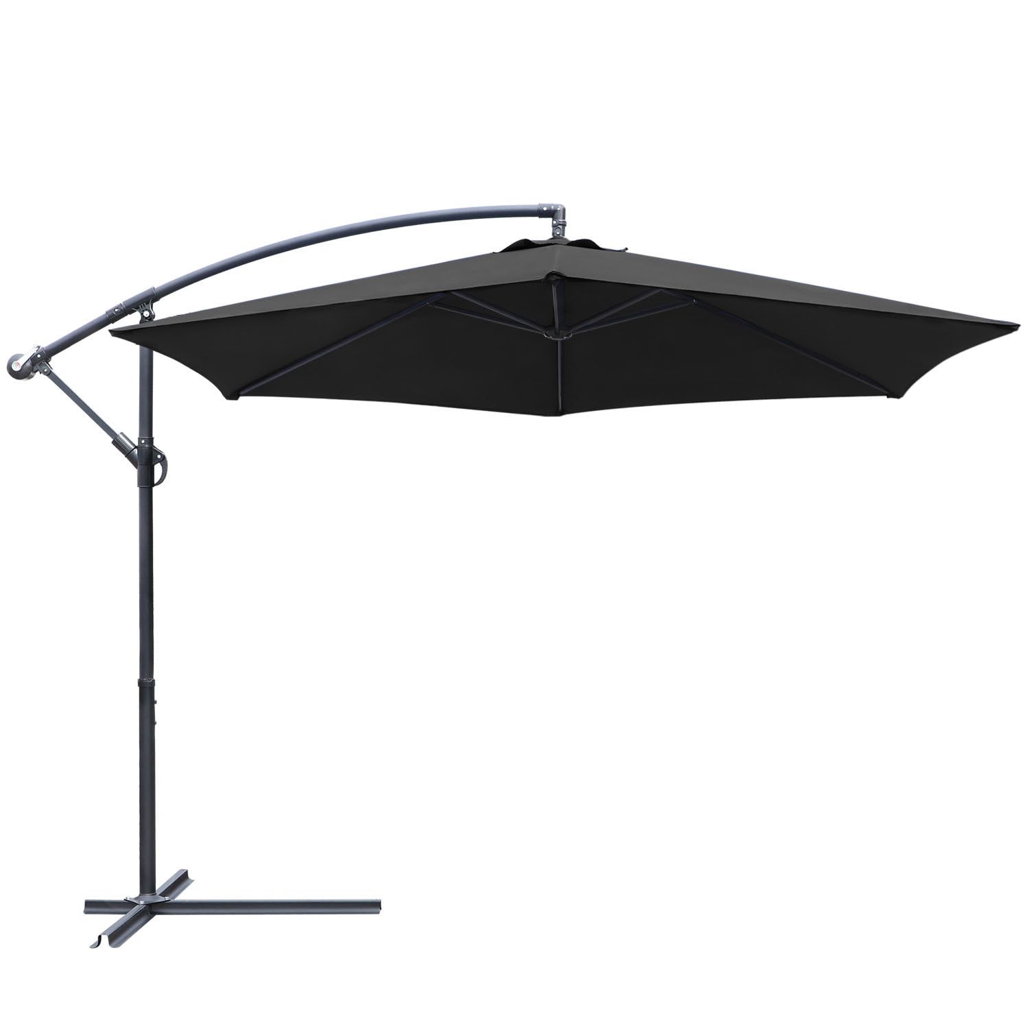 Devoko 10 Ft Patio Offset Cantilever Umbrella Outdoor Market Hanging Umbrellas with Crank & Cross Base, Black