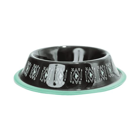 Non-Skid Boho Stainless Steel Dog Bowl – with Whimsical Unicorn Design – Black/24oz