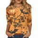 thumbnail image 1 of Camisa de cuello redondo con mangas 3/4 y temática de Halloween para mujer, con estampado de telaraña y murciélago, cómoda y elegante, 1 of 5