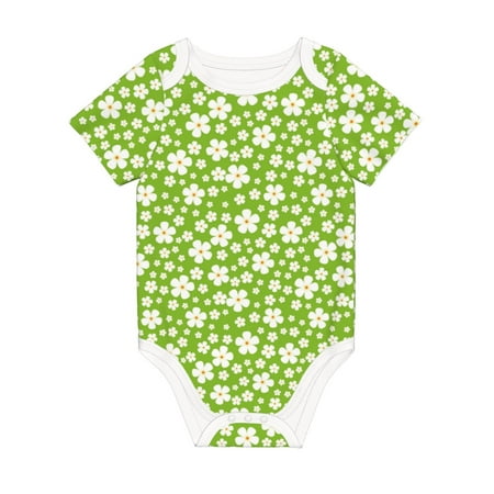 

Matuu Green White Flowers for Baby Short-Sleeve Bodysuit Soft Cotton Comfortable and Breathable Perfect for Newborns and Infants