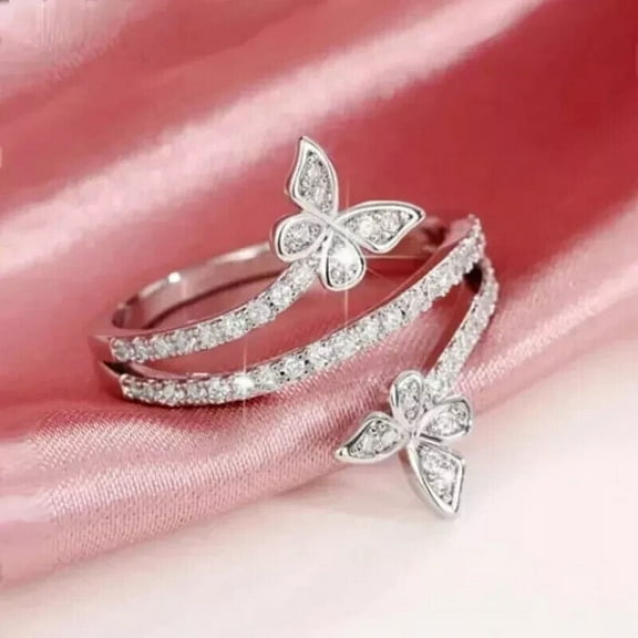 Ring Women’s Shape Butterfly Moissanite 3Ct Round Cut in 14K White Gold Plated