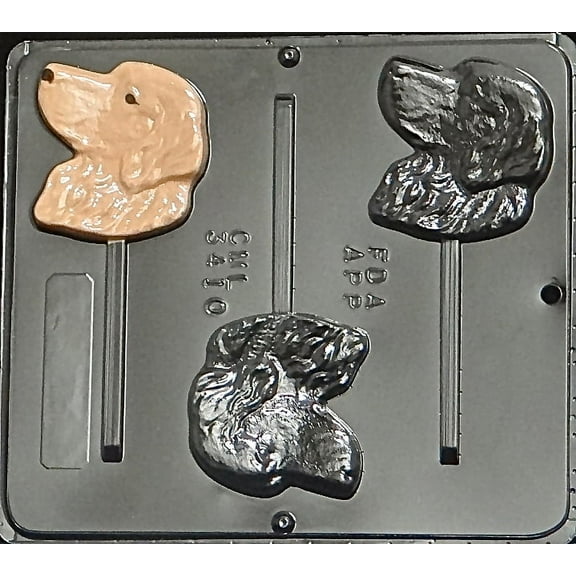 3410 Golden Retriever Dog Lollipop Chocolate Candy Mold