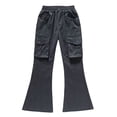 thumbnail image 6 of VBEWZET Kids High Waist Flare Cargo Pants, Elastic Waist Wide Leg Bootcut Trousers, Spring Summer Casual Pants for Girls Grey 13-14 Years, 6 of 9