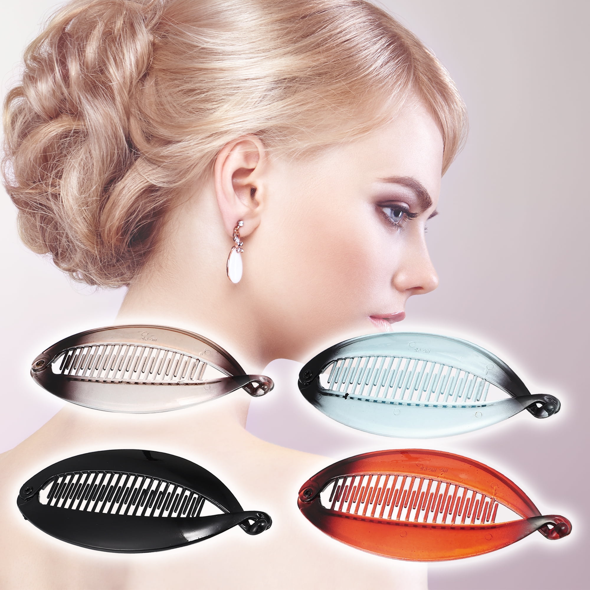 Unique Bargains 4 Interlocking Ponytail Clip Hair Accessories Red Blue Black Brown