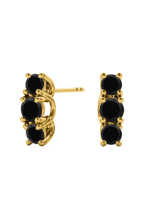 1.50 Carat Natural Black Diamond 14K Yellow Gold Stud Earrings for Women For Women's Prong-Setting