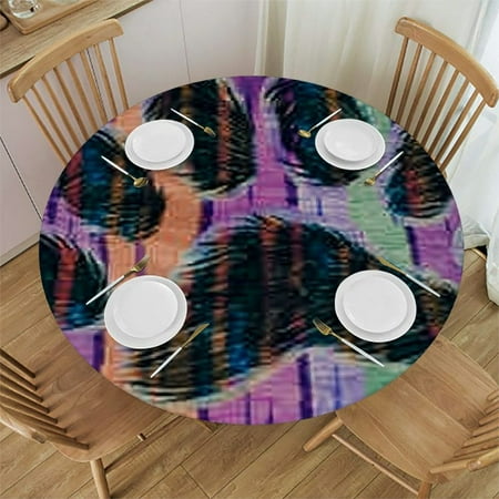 

BCIIG Dog Paw Print Stripes Furry Art Round Table Cover Stain Resistant Washable Indoor Outdoor Tablecloth Kitchen Dining Wedding Parties 100% Polyester Fiber 38 -42