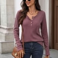 thumbnail image 6 of EDFBUYKRS Womens Loose Blouse Long Sleeve V Neck Button Down T Shirts Tie Front Knot Casual Tops S, 6 of 8