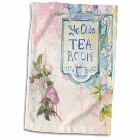 3dRose Image of Blue Victorian Teahouse Sign With Roses - Towel  15 by 22-inch