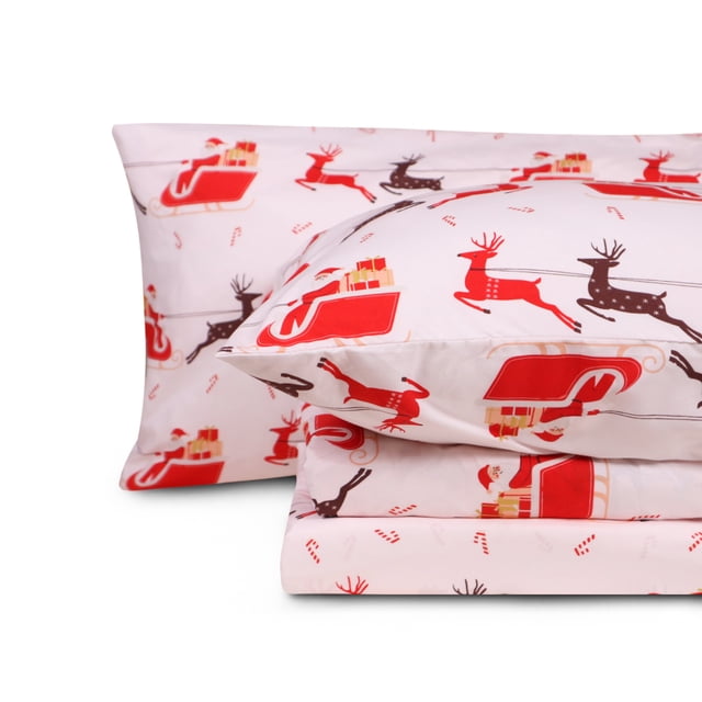 Gogreen Christmas Sheet Set 4PC Deep Pocket Queen Size Bedding Set, Breathable & Ultar Soft, Hotel Style Christmas Decor, Gifts for Kids, Women, Men - Christmas Classical