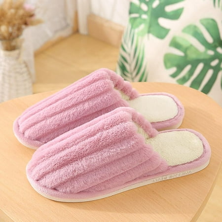 

New Bow Autumn Winter Cotton Slippers Men and Women Home Interior Shoes Thickening Floor Anti-Slip Hair Mo Cotton Slippers