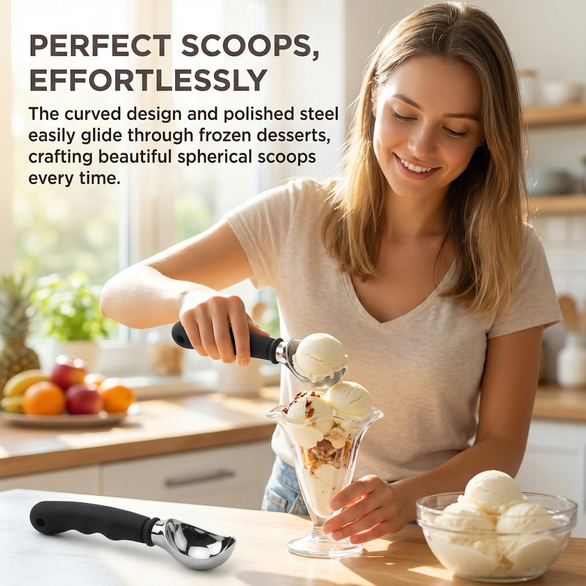 Unique Bargains Good-Quality Stainless Steel Ice Cream Scoop with Handle Black 7in