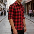 thumbnail image 7 of Lmueinov Mens Short Sleeve Button Down Shirts Plaid Business Casual 3/4 Length Sleeve Tops for Men Pocket Lightweight Summer Fall Daily Going Out Tops, 7 of 7
